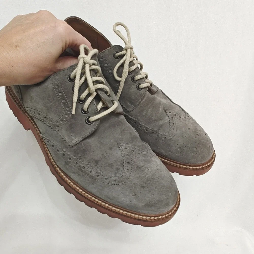 THOMAS DEAN Oxford Shoes Wingtip‎ Brogue Suede Made in Italy Gray Size 10